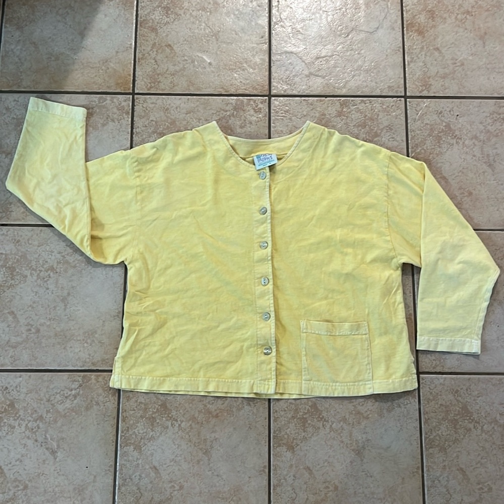 Vintage Butter Yellow 100% cotton Made In USA Button Down Boxy Long Sleeve, Sz M